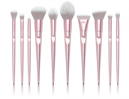 Jessup set 10 pensule machiaj T260+CB003 - Metallic Pink Luxury Set + Cosmetics Bag