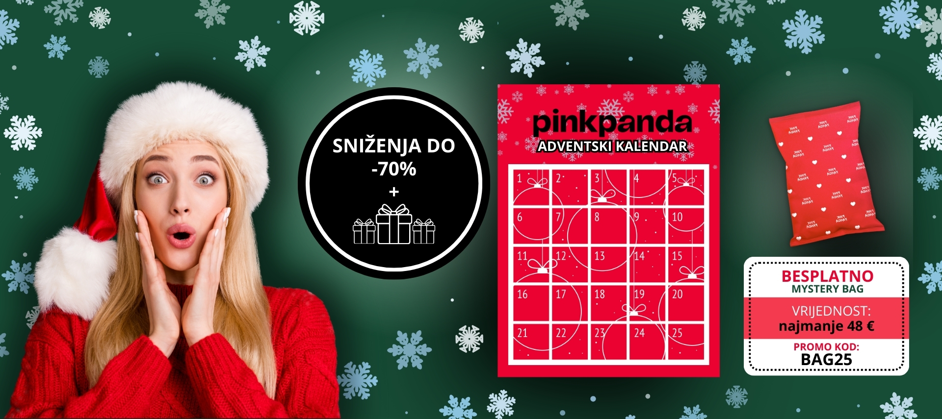 Božićni odbrojavač s adventnim kalendarom Pink Panda