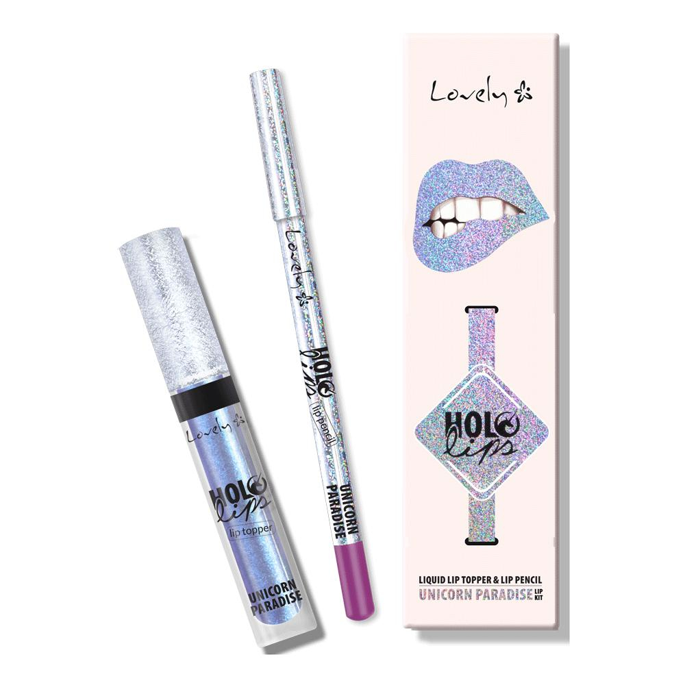 Lovely Ruj Lichid Si Creion De Buze Holo Lips Set Unicorn